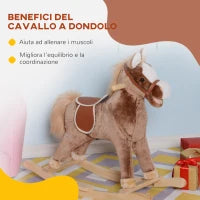 Cavallo a Dondolo in Legno Giocattolo Cavalcabile Bambini Peluche 74 × 33 × 62cm