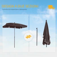 Ombrellone da Giardino Rettangolare e Regolabile con Palo in Alluminio, 2x1.3x2.5 m, Marrone e Nero