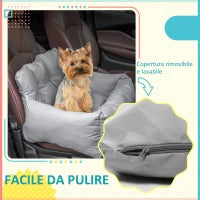 Seggiolino Auto per Cani Piccoli Sfoderabile e Lavabile con Cinghie di Sicurezza, Grigio Scuro