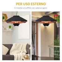 Lampada Riscaldante per Esterni con Luce LED, Potenza 1000/2000W e Telecomando, 43x43x25cm, Nero