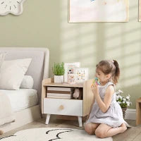 Comodino con Cassetto per Bambini 3-10 Anni in Legno e Legno di Pino, 40x32.5x40 cm, Bianco