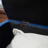 Pouf Contenitore 2 in 1, Panca Fondo Letto Imbottita a Semicerchio, Gambe in Legno di Gomma, Rivestimento in Velluto, Blu