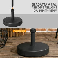 Base per Ombrellone da Giardino in Plastica PP max 18kg di Peso, Ø45x33 cm, Nero