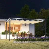 Pergola per Giardino Retrattile 4x3 m con Luci LED e Fori di Drenaggio, in Alluminio e Poliestere, Bianco Crema