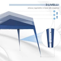 Gazebo Pieghevole da Giardino 2.4x2.4m con Struttura in Acciaio e Corde Antivento, Blu