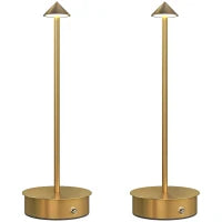 Set di 2 Lampade da Tavolo LED Ricaricabili con USB e Controllo Tattile e Luce Regolabile Ø10x30 cm Oro