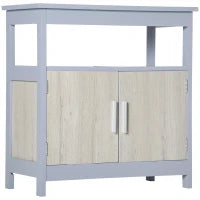 kleankin Mobile Sottolavabo Bagno con Armadietto e Ripiano Aperto, 60x30x62cm, Grigio e Legno Naturale