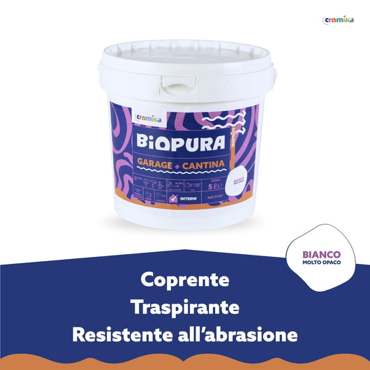 Pittura murale traspirante interni garage cantina linea biopura cromika *** formato 5 lt, confezione 1
