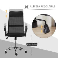 Sedia Ergonomica da Ufficio Girevole e Dondolo con Ruote, Altezza Regolabile e Schienale a Rete, 63x65x109-119 cm, Nero