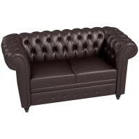 Divano 2 Posti stile Chesterfield con Cuscino Rimovibile, in Ecopelle, Legno e Metallo, 160x84x80 cm, Marrone