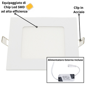 Pannello led incasso 11cm 6watt slim quadro soffitto alimentatore incluso *** temperatura colore lampada 4500k bianco...