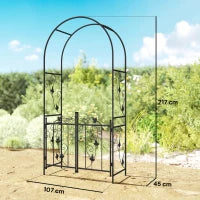 Arco da Giardino con Cancello, Traliccio per Piante Rampicanti in Metallo, 2.2x1 m, Nero