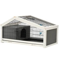 Conigliera in Legno con Casetta e Area Aperta per 1 Coniglio, 90x53x50cm, Grigio Scuro