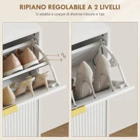 Scarpiera Slim per 20 Paia di Scarpe con 4 Cassetti a Ribalta e Ripiani Regolabili, 105x24x91.5 cm, Bianco