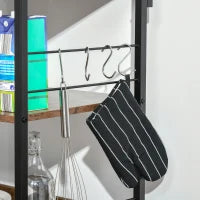 Mobiletto per Microonde a 4 Ripiani e 4 Ganci, Mobile Cucina in Acciaio e Legno 60x40x125cm, Marrone Rustico