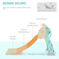 Scivolo per Bambini da 18 Mesi Pieghevole con 3 Scalini e Canestro Basket, Scivolo da Interno ed Esterno, 147x82x85.5 cm, Blu e Grigio