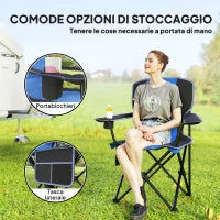 Sedia da Campeggio Pieghevole con Tasca e Portabicchieri con Borsa di Trasporto, Blu