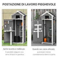 Casetta da Giardino Porta Attrezzi in Abete con Ripiano Rimovibile e Tavolo da Lavoro, 78x52.5x182 cm, Grigia