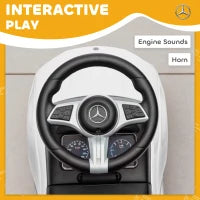 Macchina per Bambini Licenza Mercedes Benz con Clacson e Spazio Portaoggetti, 65x28x39 cm, Bianco