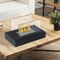 Camino a Bioetanolo da Tavolo 830 W Bruciatori senza Residui Inodore In Acciaio Inox con Vetro 35x18x21 cm Nero