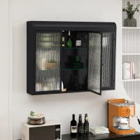 Armadio a Muro a 3 Ante in Vetro con Design Curvo, Spazio di Archiviazione Versatile，per Soggiorno e Bagno, 90×20×70 cm, Nero