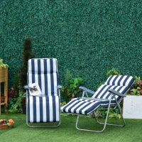 Sedia Sdraio per Esterni da 2 Pezzi Pieghevole e Reclinabile, Lettino Prendisole con Cuscino Imbottito, Blu e Bianco