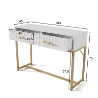 Toletta Moderna con 2 Cassetti e Dettagli Dorati, Design Elegante e Funzionale, Bianco