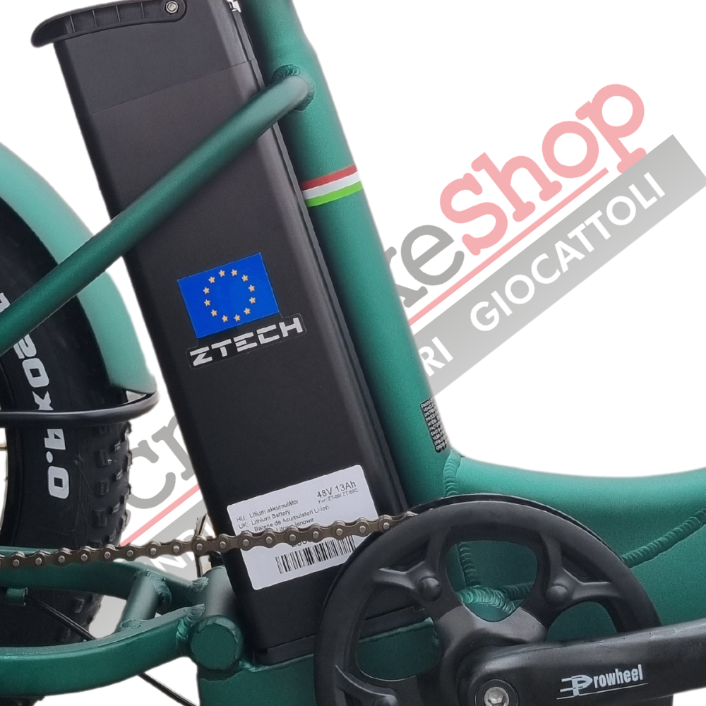 Triciclo Bicicletta Elettrica Z-TECH ZT-80-B "FAT TRIKE " 3 Ruote 24"/20" 250W 13 Ah 48V Batteria Litio -Verde