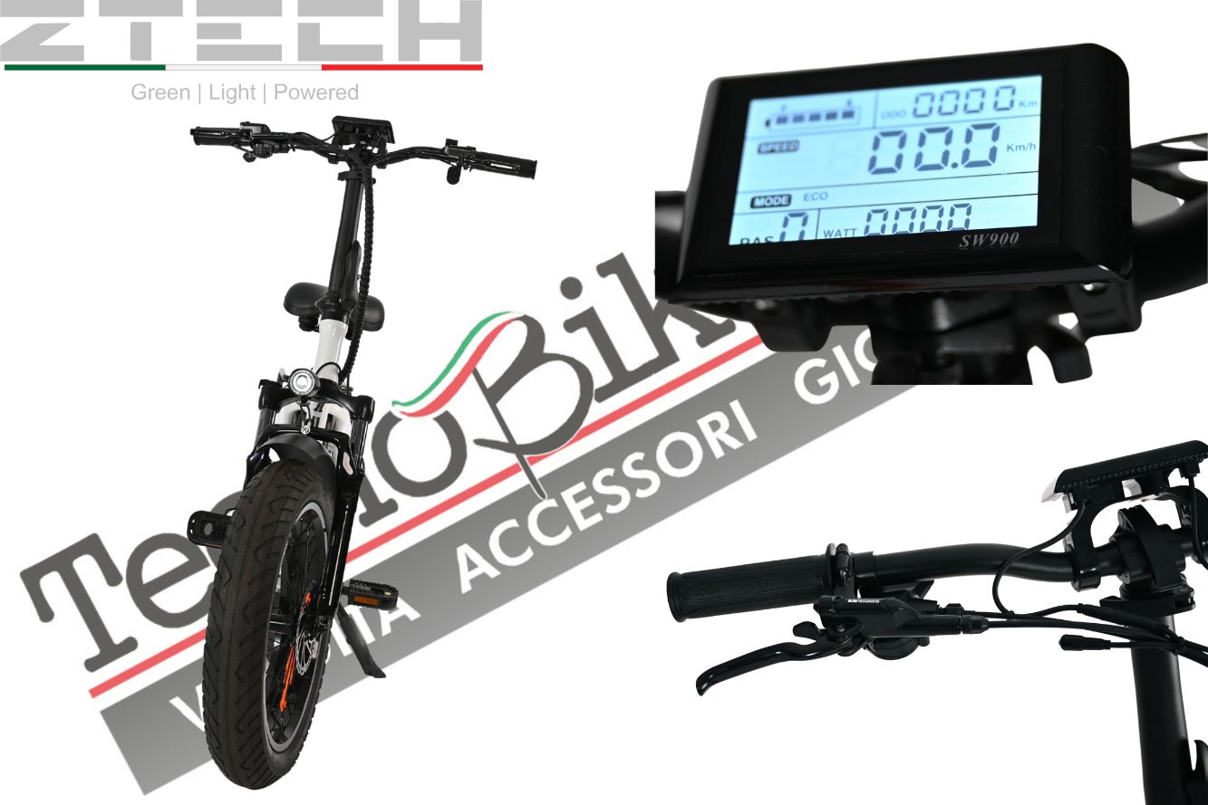 Bicicletta Elettrica Pieghevole Z-Tech ZT-89-E Folding Etna 250W 36V 10.4Ah Batteria Litio-Bianco