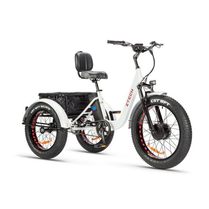 Triciclo Bicicletta Elettrica Z-TECH ZT-80-B "FAT TRIKE " 3 Ruote 250W 13 Ah 48V Batteria Litio -Bianco