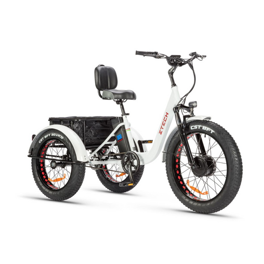 Triciclo Bicicletta Elettrica Z-TECH ZT-80-B "FAT TRIKE " 3 Ruote 250W 13 Ah 48V Batteria Litio -Bianco