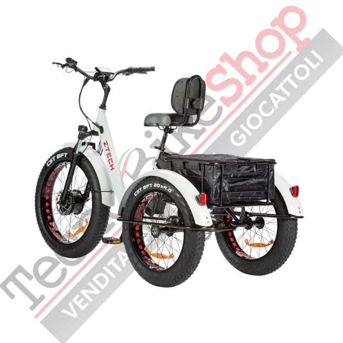 Triciclo Bicicletta Elettrica Z-TECH ZT-80-B "FAT TRIKE " 3 Ruote 250W 13 Ah 48V Batteria Litio -Bianco