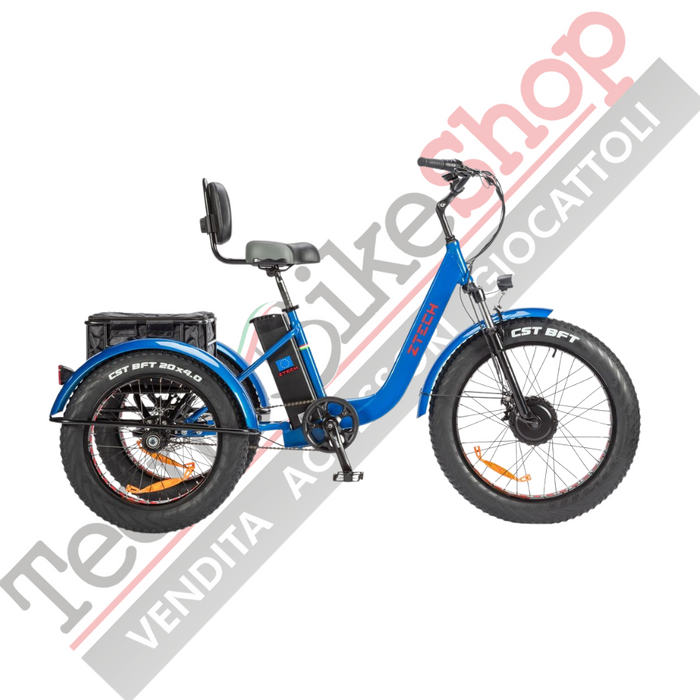 Triciclo Bicicletta Elettrica Z-TECH ZT-80-B "FAT TRIKE " 3 Ruote 250W 13 Ah 48V Batteria Litio -Blu