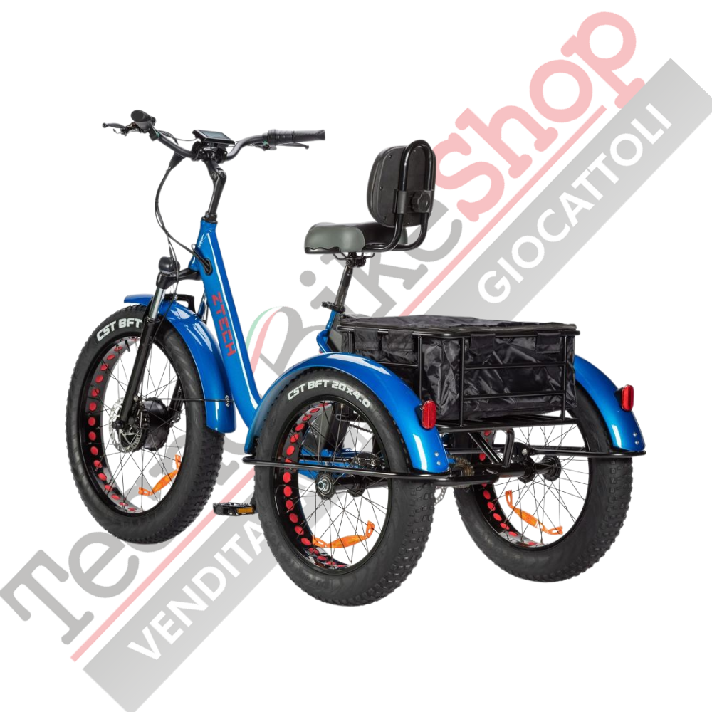 Triciclo Bicicletta Elettrica Z-TECH ZT-80-B "FAT TRIKE " 3 Ruote 250W 13 Ah 48V Batteria Litio -Blu