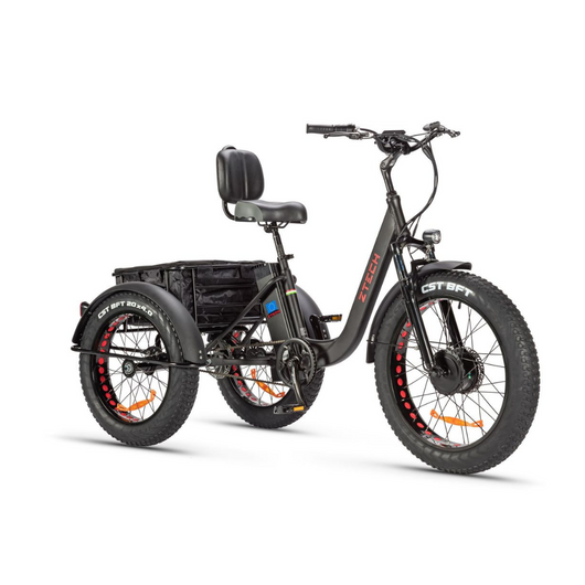 Triciclo Bicicletta Elettrica Z-TECH ZT-80-B "FAT TRIKE " 3 Ruote 250W 13 Ah 48V Batteria Litio -Nero Opaco Matt