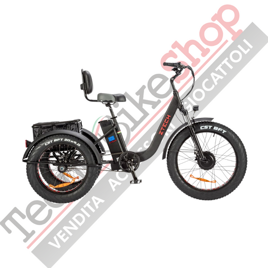 Triciclo Bicicletta Elettrica Z-TECH ZT-80-B "FAT TRIKE " 3 Ruote 250W 13 Ah 48V Batteria Litio -Nero Opaco Matt