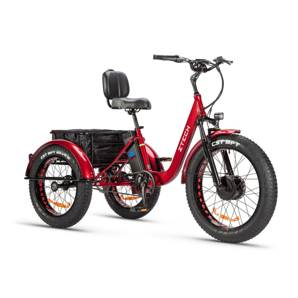 Triciclo Bicicletta Elettrica Z-TECH ZT-80-B "FAT TRIKE " 3 Ruote 250W 13 Ah 48V Batteria Litio -Rosso