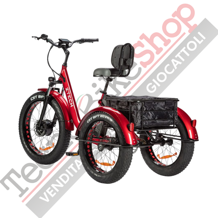 Triciclo Bicicletta Elettrica Z-TECH ZT-80-B "FAT TRIKE " 3 Ruote 250W 13 Ah 48V Batteria Litio -Rosso