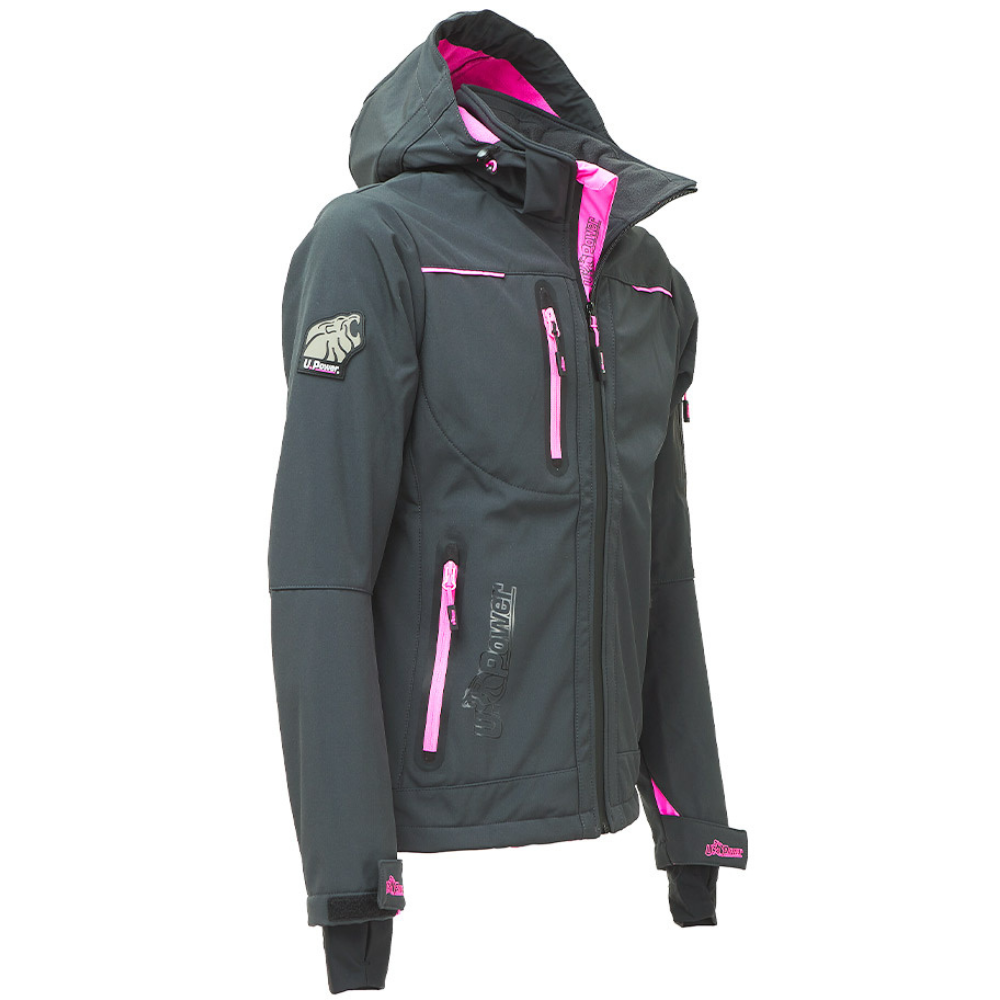 Giacca lavoro donna softshell chiusura zip cappuccio colore grey fucsia upower *** misura large - l, confezione 1