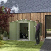 Casetta da Giardino con 2 Porte Scorrevoli e 4 Prese d'Aria in Acciaio, 277x195x192cm, Verde Chiaro