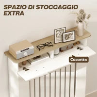 Copritermosifone a Doghe Antiribaltamento con Cassetto, in Legno, 78x19x97 cm, Bianco