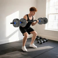 Set di manubri regolabili da 15 kg 3 in 1, trasformabili con barra di estensione, Blu