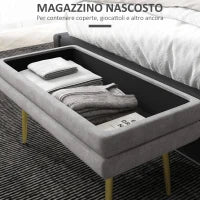 Panca Fondo Letto con Spazio Portaoggetti, in Acciaio e Poliestere, 79.5x37.5x43 cm, Grigia