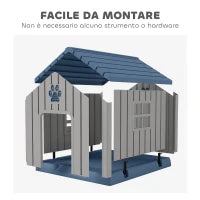 Casetta per Cani Taglia Media da Esterno Impermeabile con Base Rialzata e Finestre, 85x79x82 cm, Grigio