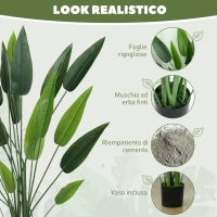 Pianta Artificiale Verde di Uccello del Paradiso da 20 Foglie di 140 cm con Vaso, in PE, PEVA e PP