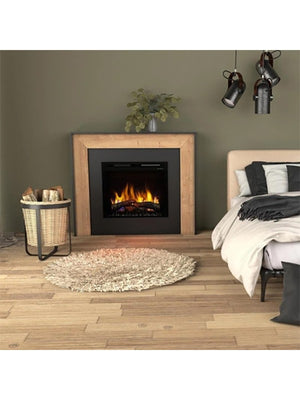 Camino Elettrico Riscaldante Da Pavimento Autoportante a LED - 28" - 130,2 x 110 x 27,5 - Nero / Rovere chiaro - ZUNI