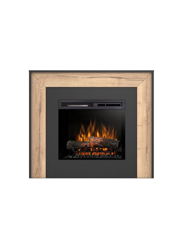 Camino Elettrico Riscaldante Da Pavimento Autoportante a LED - 23" - 108,2 x 93,5 x 27,5 - Nero / Rovere chiaro - ZUNI