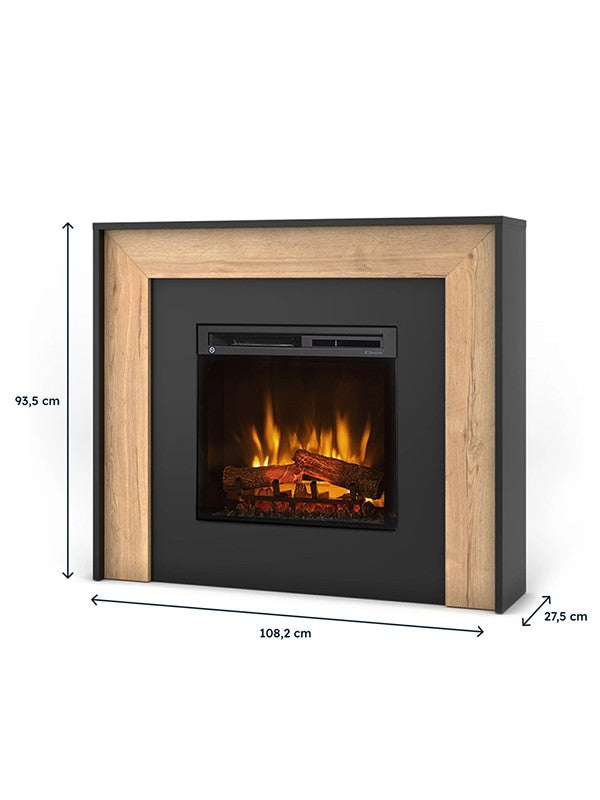 Camino Elettrico Riscaldante Da Pavimento Autoportante a LED - 23" - 108,2 x 93,5 x 27,5 - Nero / Rovere chiaro - ZUNI