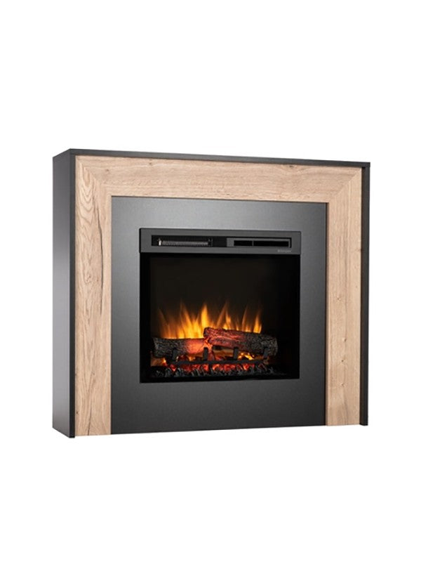 Camino Elettrico Riscaldante Da Pavimento Autoportante a LED - 23" - 108,2 x 93,5 x 27,5 - Nero / Rovere chiaro - ZUNI