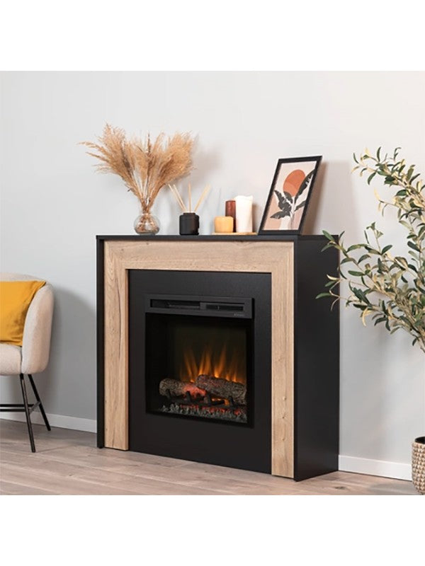 Camino Elettrico Riscaldante Da Pavimento Autoportante a LED - 23" - 108,2 x 93,5 x 27,5 - Nero / Rovere chiaro - ZUNI